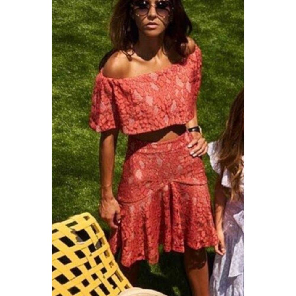 Alexis Lace Crop Top & Skirt Set Pink Lace Off the Shoulder Top NWT size M/L